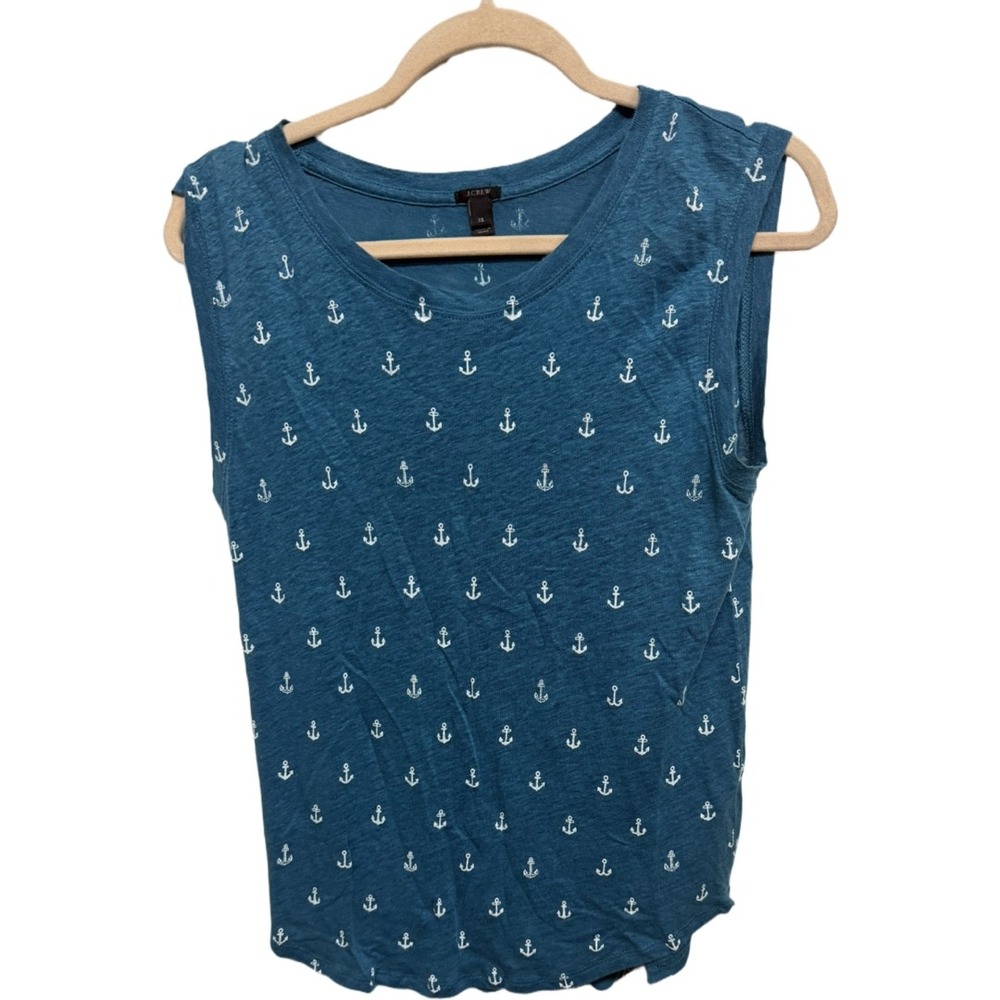 J.Crew Factory Anchor Print Sleeveless Tee XS Blue Nautical Tank Top Style A8409